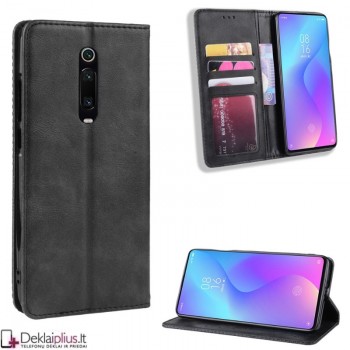Dirbtinės odos atverčiamas dėklas su skyreliais - juodas (Xiaomi Mi 9T/K20 Pro)